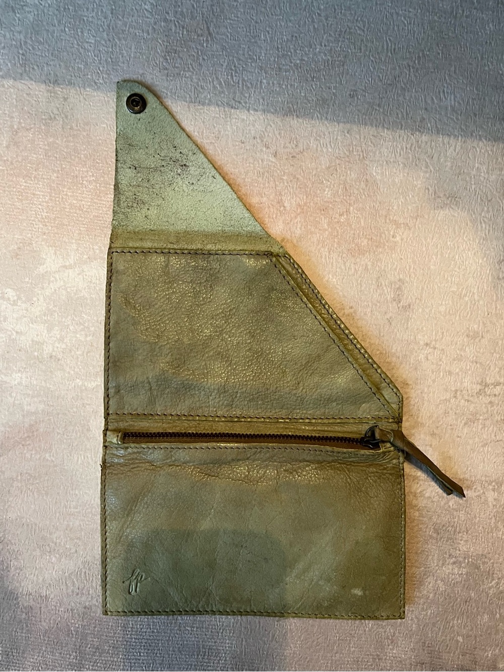 Olive Green Leather Envelope Clutch